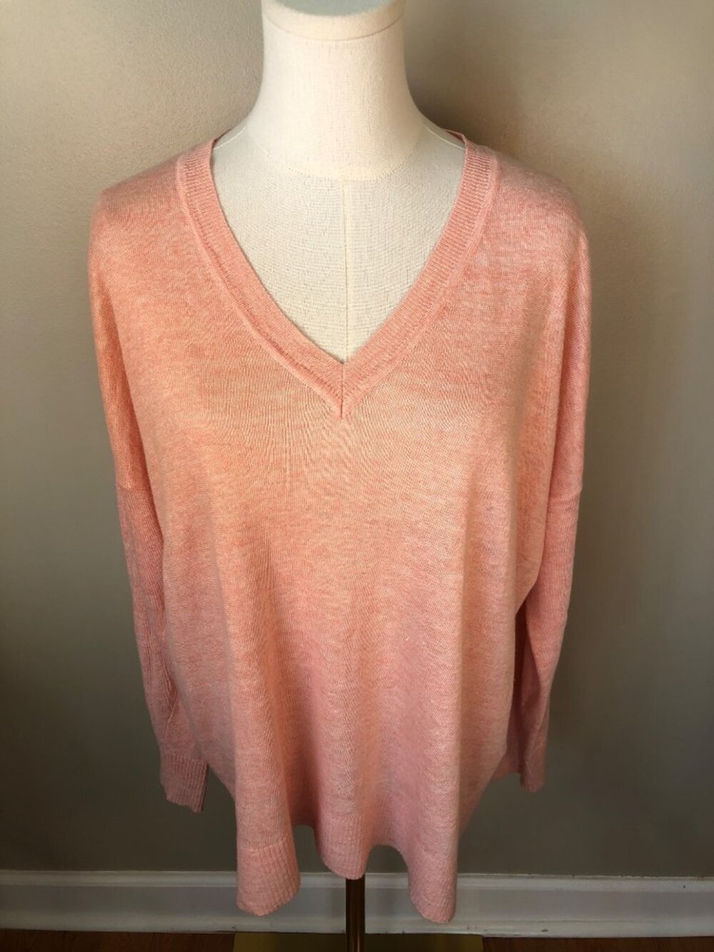 Eileen Fisher 100% Organic Linen V Neck Sweater Classic Coastal Minimalist Sz M